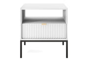 Biała szafka nocna na czarnych nogach z szufladą