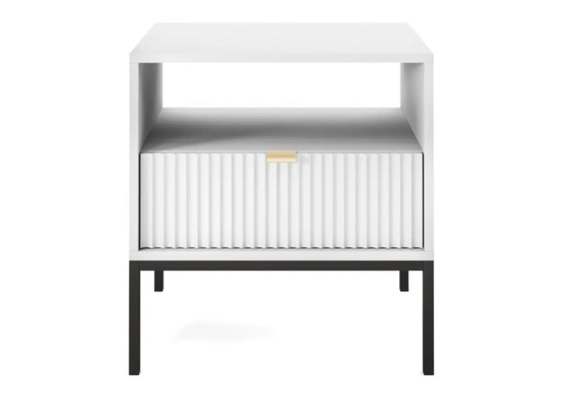 Biała szafka nocna na czarnych nogach z szufladą