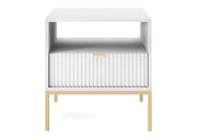 Biała szafka nocna na złotych nogach
