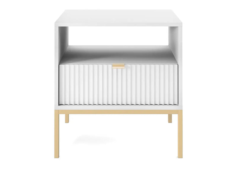 Biała szafka nocna na złotych nogach