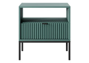 Turkusowa szafka nocna z czarnymi dodatkami