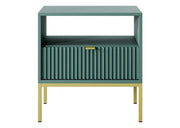 Turkusowa szafka nocna ze złotymi dodatkami