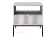 Szara szafka nocna z szufladą na czarnych nogach