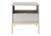 Szara szafka nocna z szufladą i złotymi dodatkami