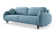 Niebieska sofa do salonu z funkcją spania na nóżkack
