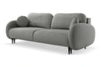 Szara sofa z dzielonym siedziskiem i ściąganymi poduszkami