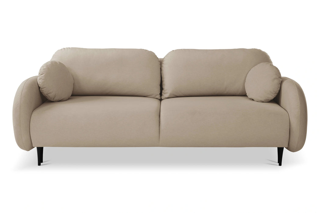 Sofa w kolorze beżowym z modnymi okrągłymi poduszkami