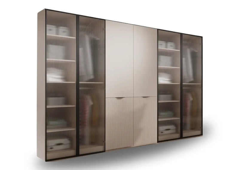 Duża szafa modułowa z karbowanym szkłem 