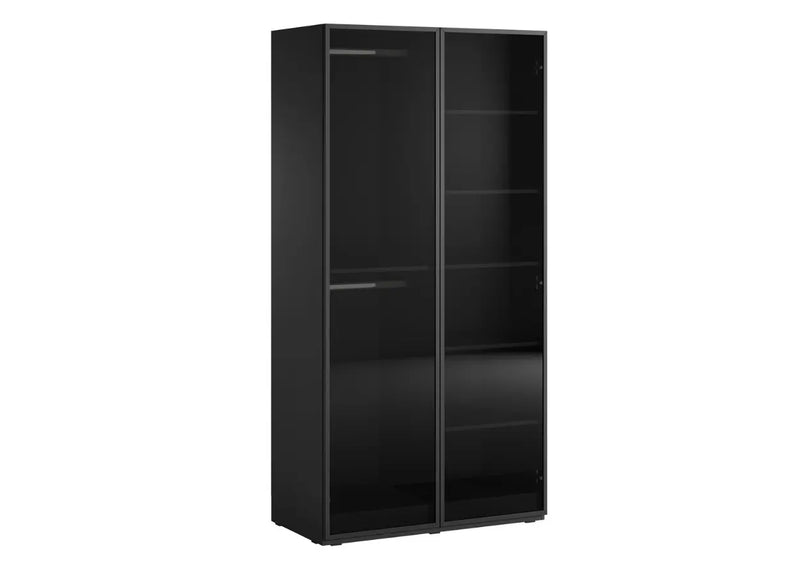 Czarna szafa ze szklanymi drzwiami z przyciemnionej szyby!