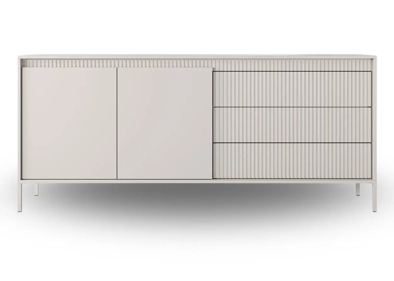 Tania duża komoda z szufladami i półkami Skye w kolorach beżu