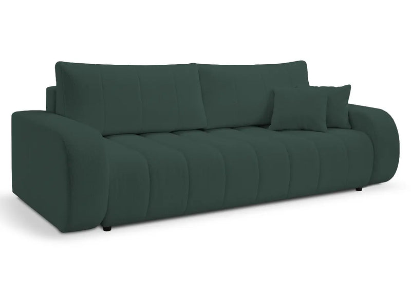 Ciemno zielona sofa z funkcją spania w nowoczesnej tkaninie