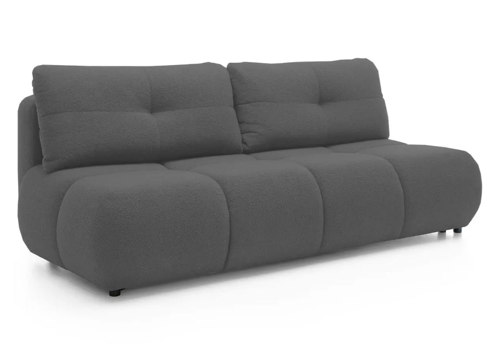 Ciemno szara sofa z funkcją spania i pojemnikiem
