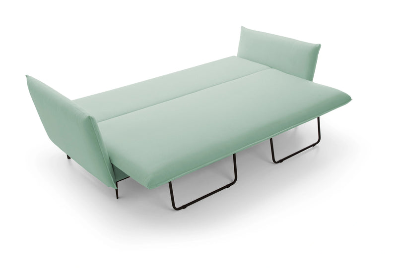 Sofa rozkładana Goja miętowa rozłożona