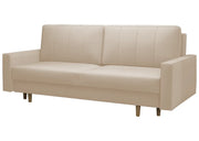 Beżowa sofa z funkcją spania i pojemnikiem na pościel