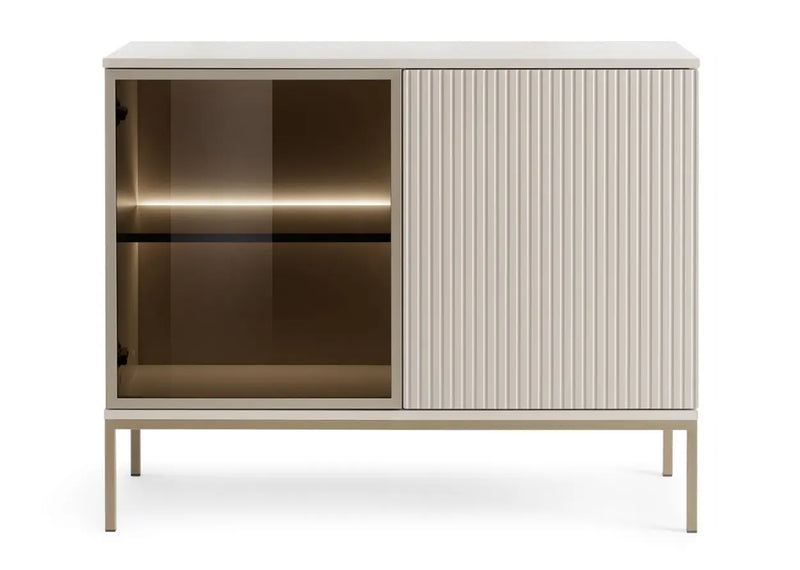 Kaszmirowa komoda z ryflowanym frontem i podświetleniem LED