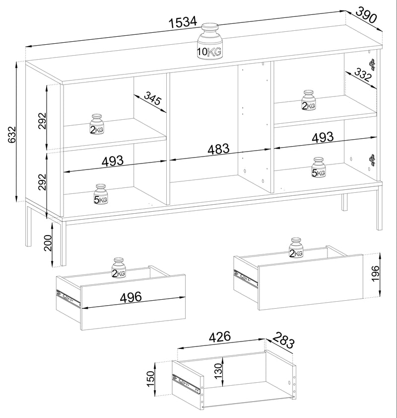 Wymiary komody ryflowanej Solar