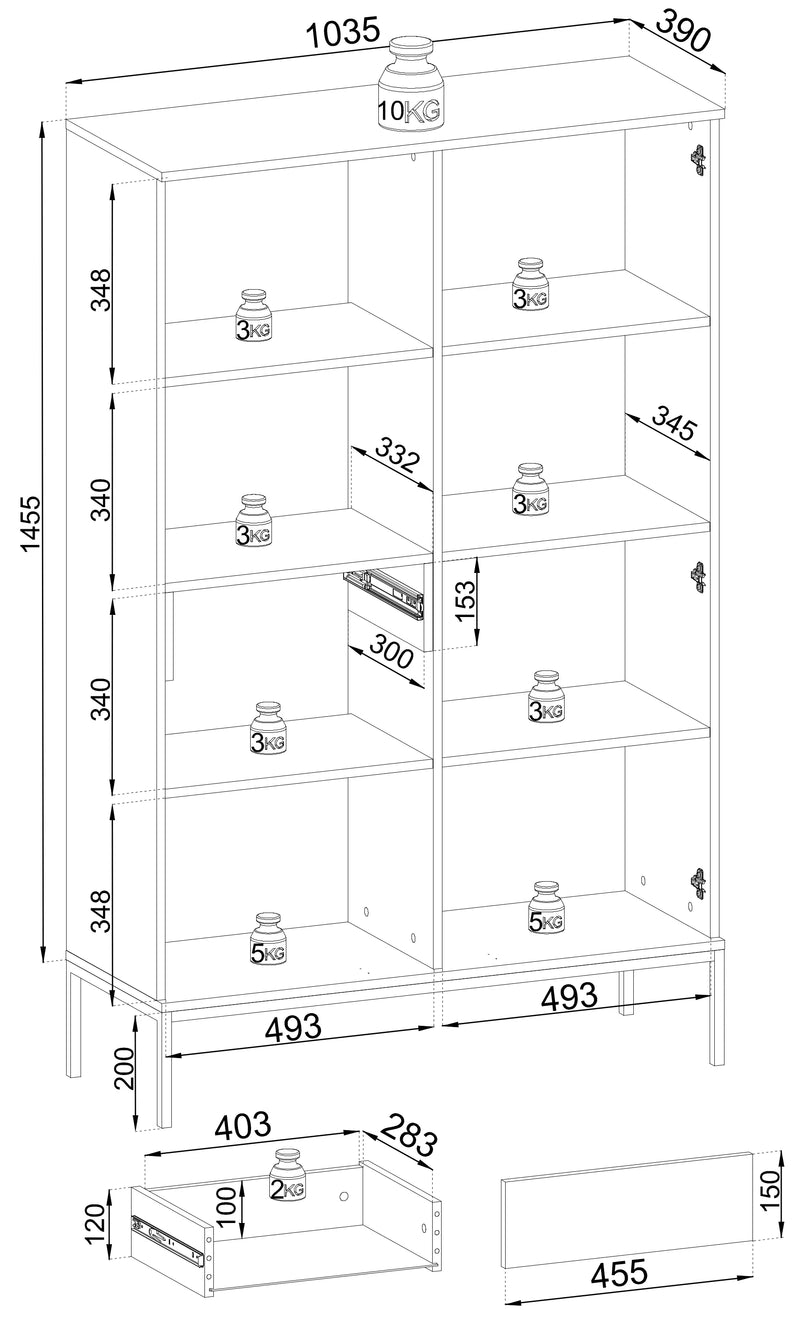 Wymiary witryny z oświetleniem Solar D.CD104