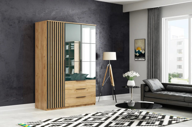 Szafa z lamelami i drzwiami uchylnymi Soretto w modnym salonie
