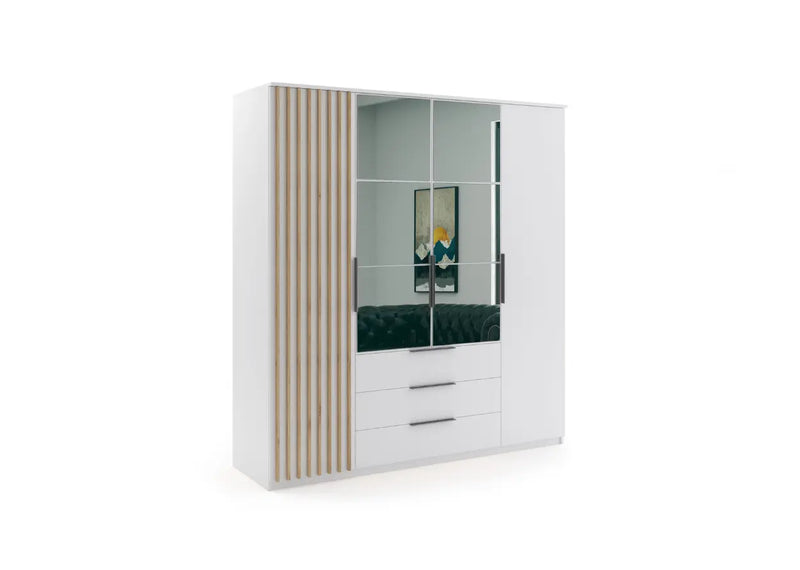 Duża szafa z lamelami i drzwiami uchylnymi w kolorze białym Soretto