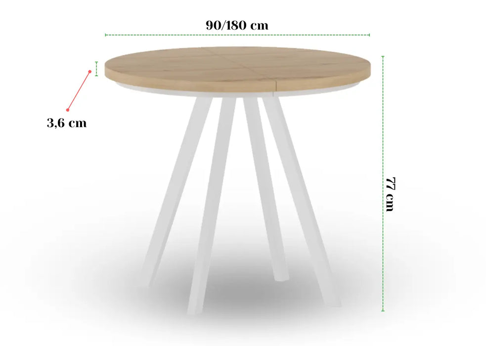 Stół rozkładany CESARE 90–180 cm – nowoczesna elegancja w wersji okrągłej