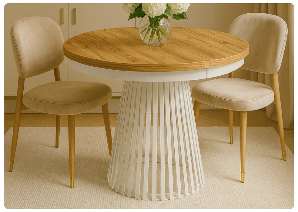 Stół Garda craft złoty z białą noga w salonie