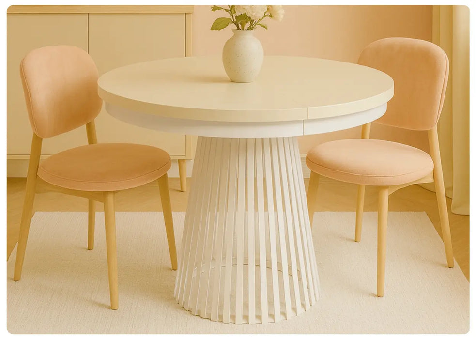 Stół Garda z kaszmirowym blatem i biala noga w modnej aranzacji