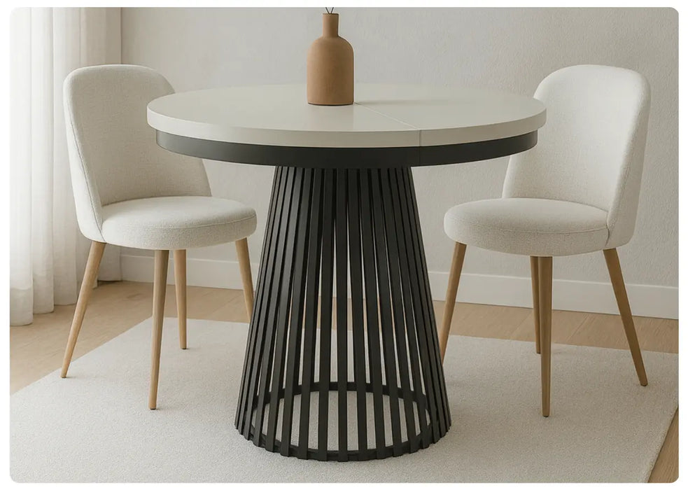 Nowoczesny stół Garda z kaszmirowym blatem i czarną nogą