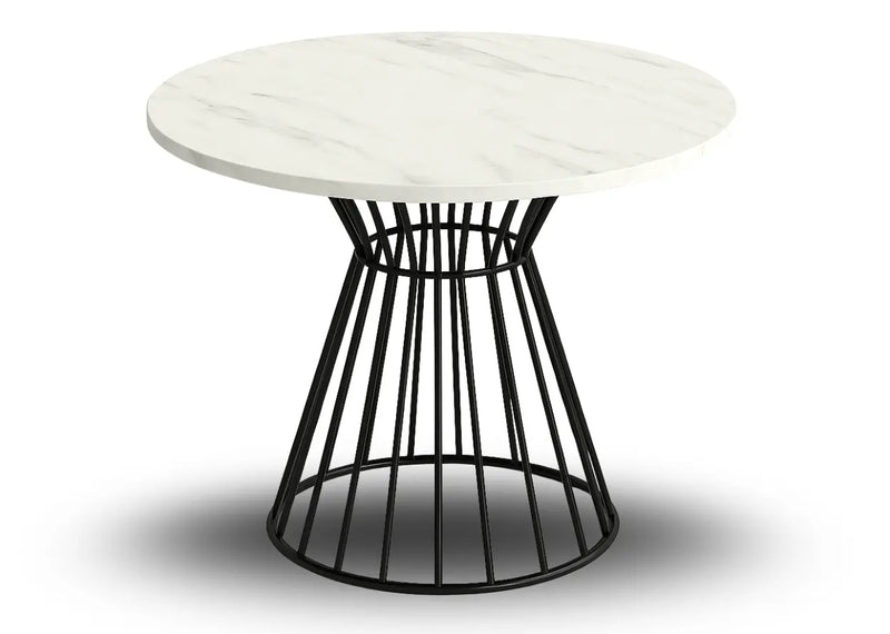 Okrągły stół do salonu w kolorze białego marmuru
