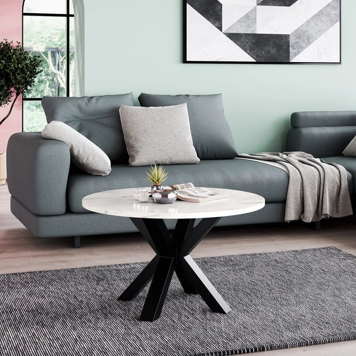Stolik kawowy Nox - Nowoczesny design i funkcjonalność jasny marmur w aranżacji