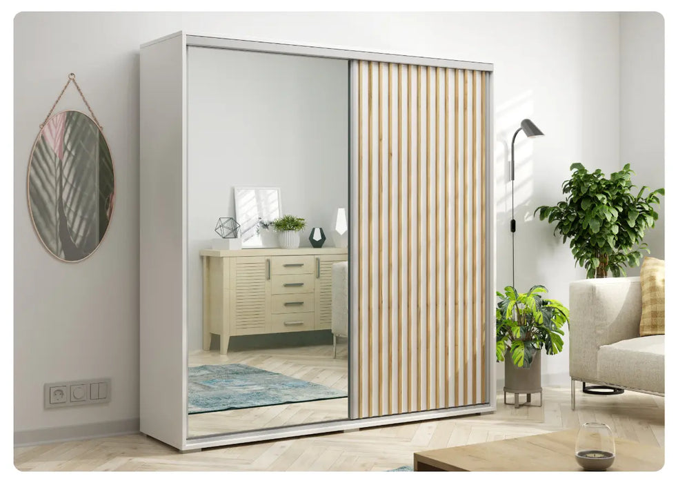 Biała szafa z lustrem i lamelami Kair