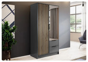 Grafitowa szafa do sypialni z lamelami Nelly