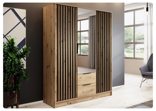 Szafa artisan w lamelami i lustrem Nelly