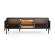 Szafka rtv z ryflami i podświetleniem na metalowych nóżkach Solar CD154 pokazująca środek