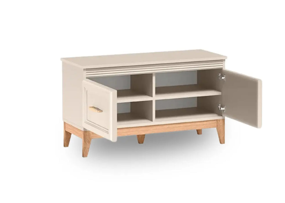 Otwarta szafka na buty w kolorze kaszmirowym