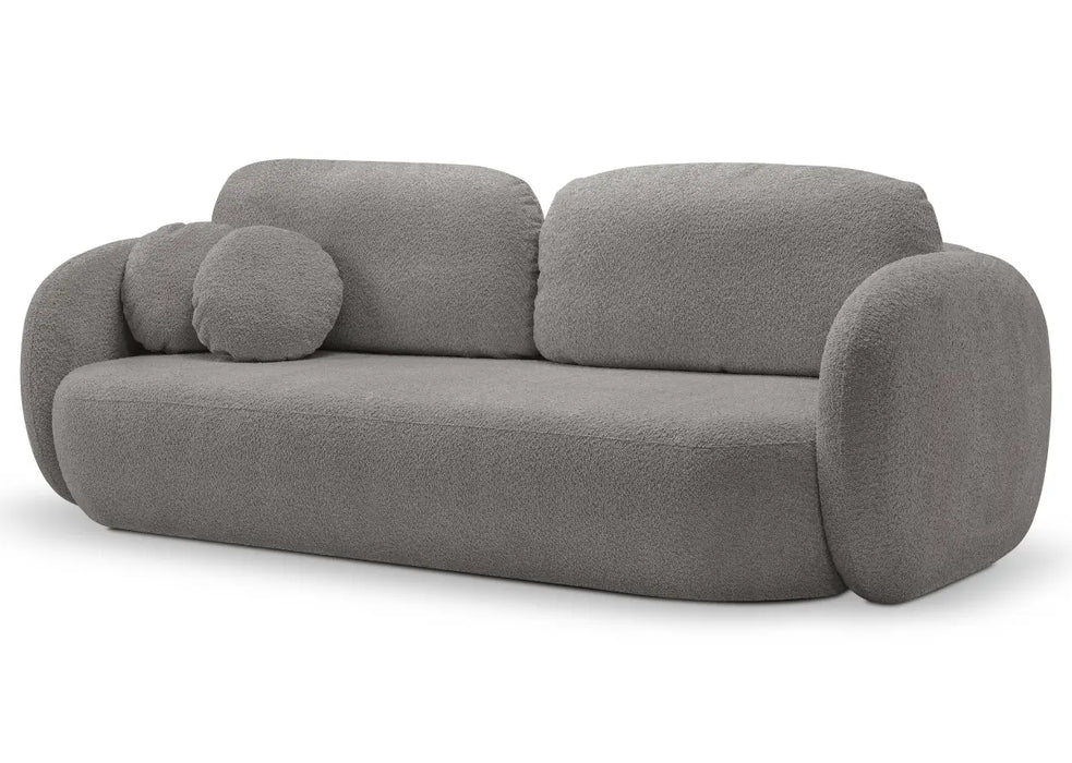 Ciemno szara sofa z funkcją spania w pięknej tkaninie boucle