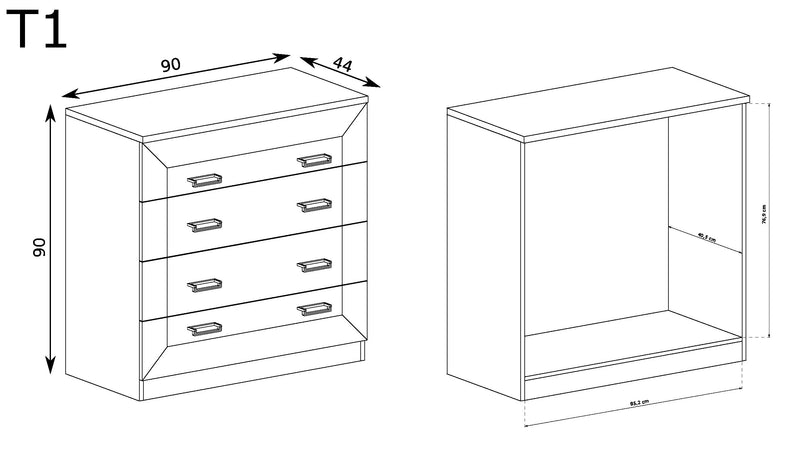Mała komoda z szufladami z rozmiarami