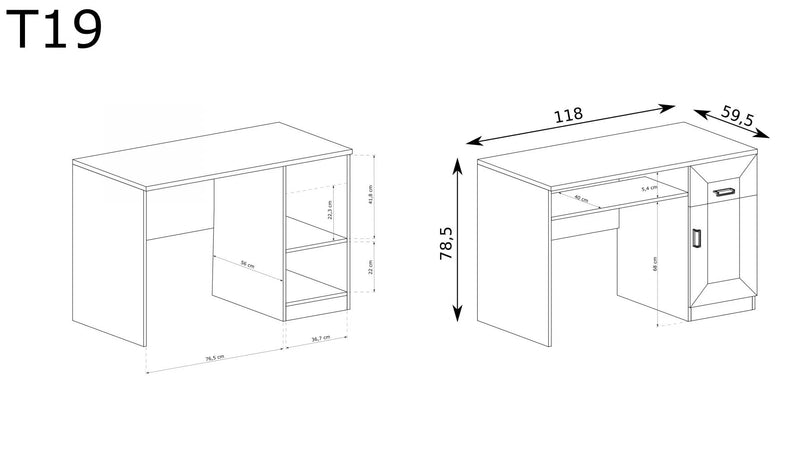 Biurko do biura w stylu rustykalnym z wymiarami.