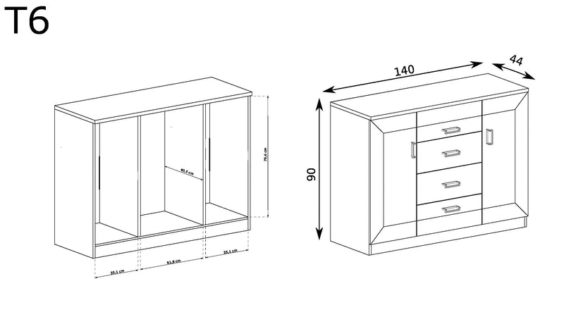 Duża komoda do salonu w stylu angielskim z rozmiarami