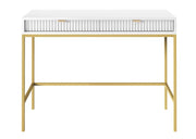 Biała toaletka z szufladami na złotych nogach