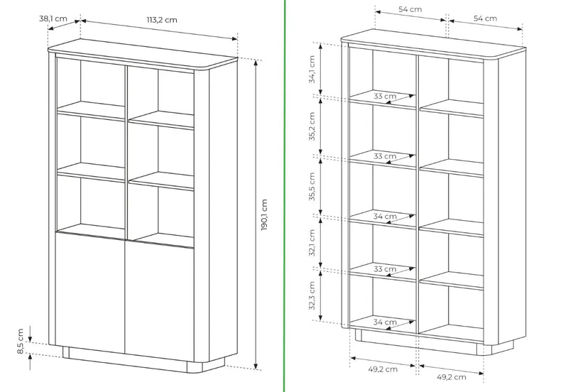 Regał Telo A z półkami - wymiary