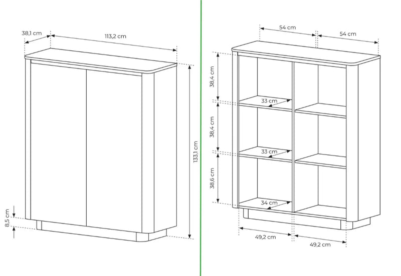 Wysoka komoda Telo B w stylu japandi z wymiarami