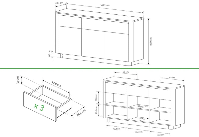 Komoda Telo C w stylu japandi z wymiarami