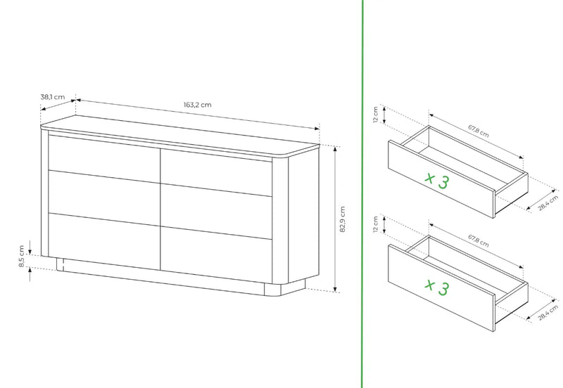 Komoda Telo D z szufladami i wymiarami