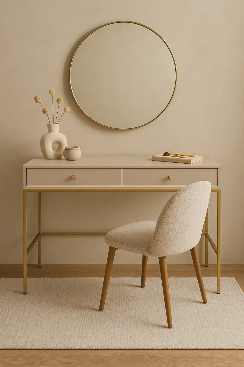 Beżowa toaletka na złotych nogach Mono T104