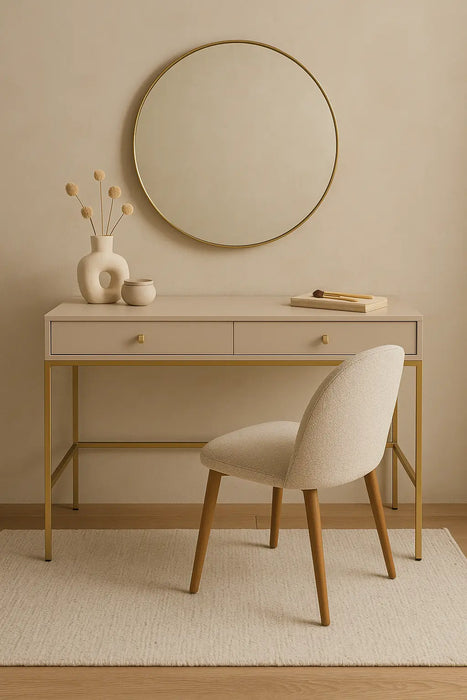 Beżowa toaletka na złotych nogach Mono T104