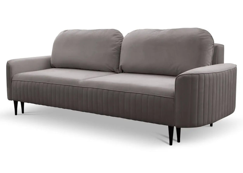 Szara sofa na czarnych nogach z funkcją spania