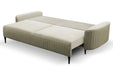 Beżowa sofa, rozłożona do spania