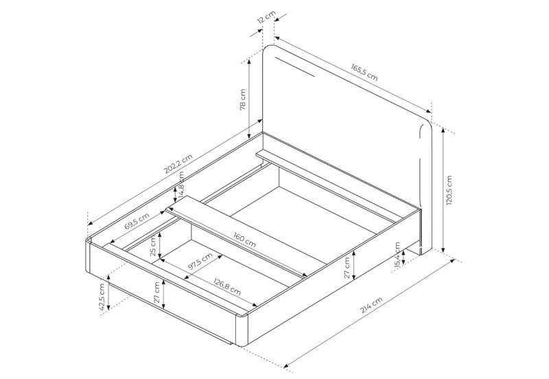 Jasne łóżko z tapicerowanym zagłowkiem Viano D, wymiary