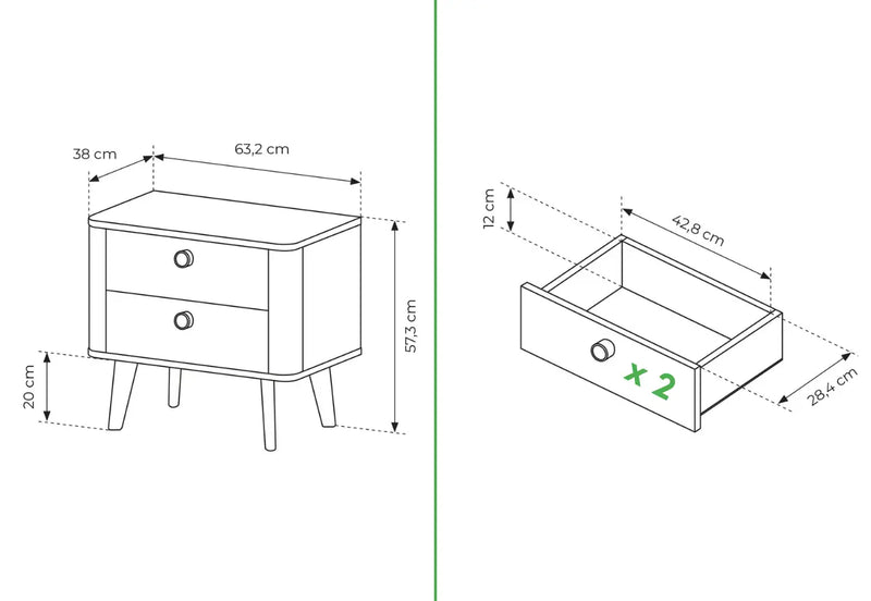 Wymiary stolika nocnego Viano
