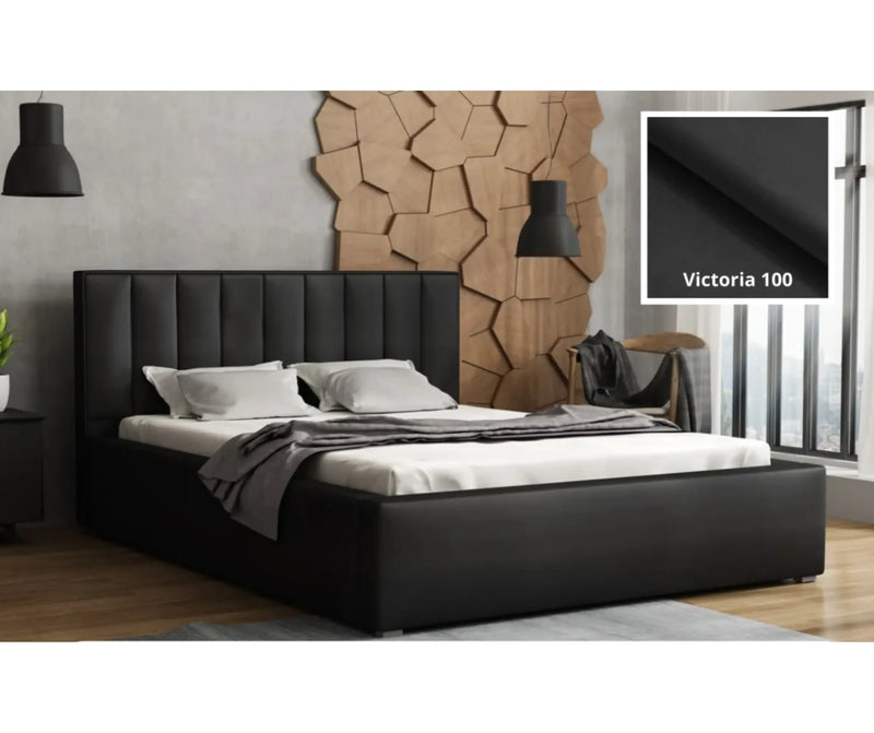 Czarne łóżko z pojemnikiem